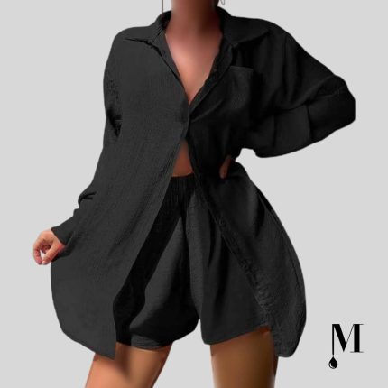 ست شومیز و شلوارک مشکی زنانه